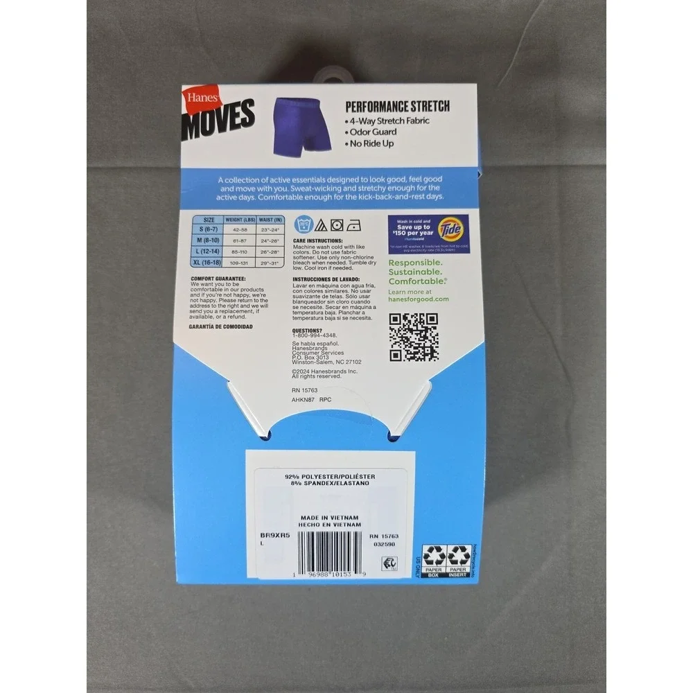 Hanes Underwear Boys Large 12/14 Boxer Briefs Moves Performance Stretch 5 Pairs‎